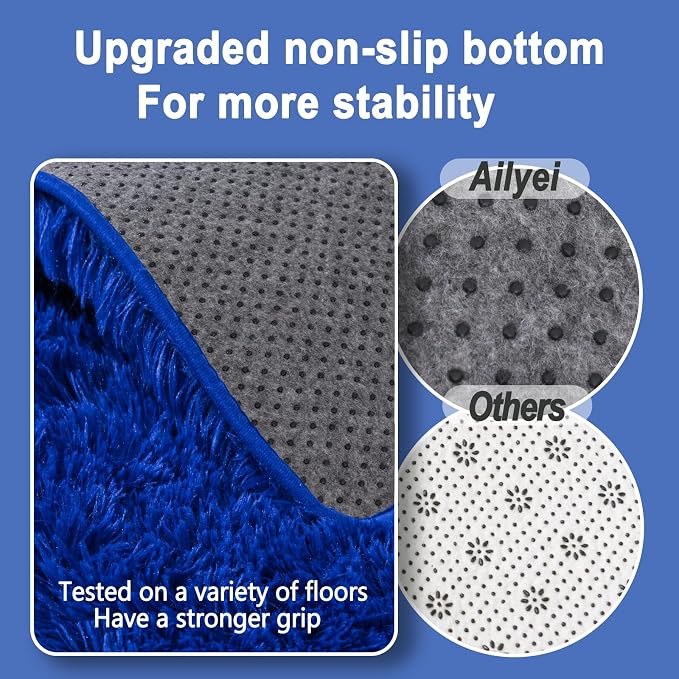 Soft Shag Rugs for Boys Bedroom, Fluffy Washable 4x6 Royal Blue | Upgrade Non-slip, 4 x 6 Shaggy Rugs for Living Room, High Pile Fuzzy Plush Carpet Kids Room Dorm, Flame Resistant