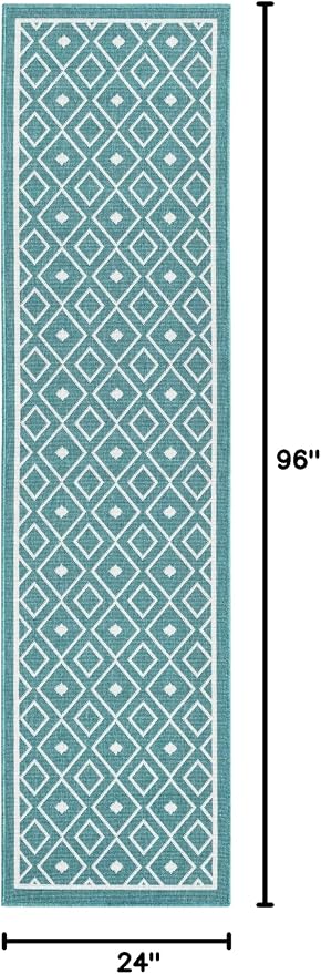 Unique Loom Outdoor Trellis Collection Area Rug - Kafes (2'x 8' Runner, Teal/ Ivory)