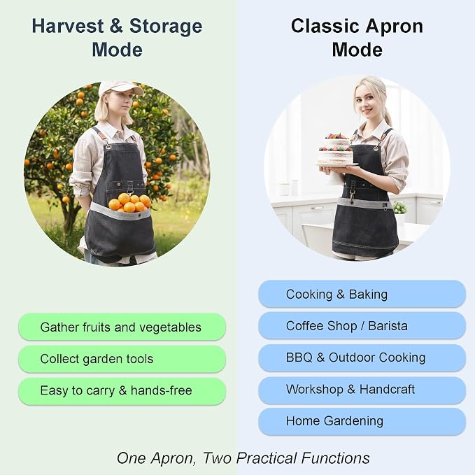 Denim Cross Back Gardening Apron with Adjustable Straps & Pockets | Heavy-duty denim; large front pockets; tool storage; cross-back straps; indoor & outdoor use; gardening and home tasks