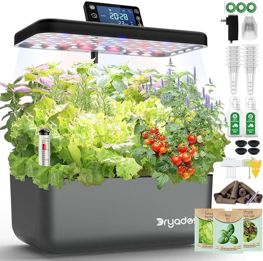 Hydroponics Growing System Kit with Seeds, 12-Pod Indoor Garden with 24W Full-Spectrum LED Grow Light, Smart LCD Control and 7L Water Tank for Herbs, Lettuce, Vegetables and Flowers(Black)