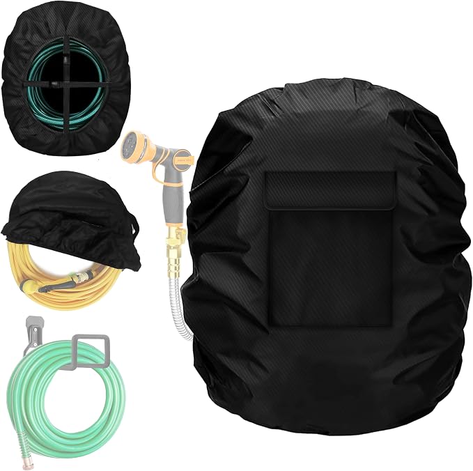 Wall-Mounted Hose Holder Cover , Extends Hose & Hose Hook Lifespan,Weatherproof Protection Against Rain, Sun & Snow(Black Cover Only)