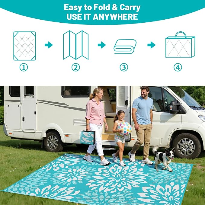 HEBE Waterproof Outdoor Rug 6x9 for Patios, Floral Reversible Plastic Straw Rug Patio Mat, Indoor Outdoor Carpet RV Mat Camping Rug for Deck, Camper, Porch, Balcony, Backyard, Picnic