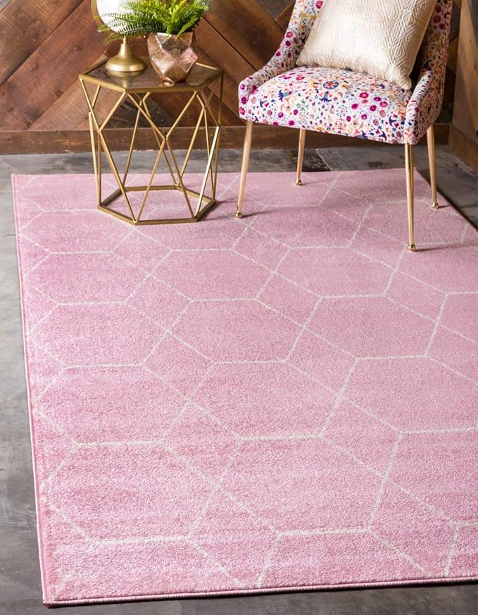 Unique Loom Trellis Frieze Collection Area Rug - Geometric (3' 3" x 5' 3", Light Pink/ Ivory)
