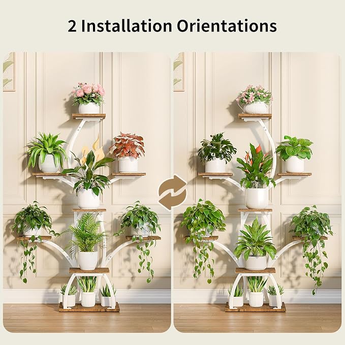 Plant Stand Indoor with Grow Lights, 6 Tiered Plant Shelf Indoor, 50" Corner Plant Stands for Indoor Plants, Lighted Tree-Shaped Plant Holder, Tall Flower Display Rack for Living Room, Patio（White)