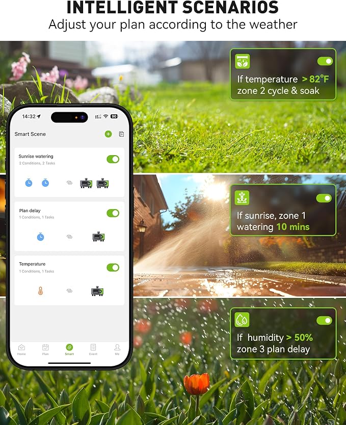 RAINPOINT WiFi Sprinkler Timer 4 Zone, 2027 New Version Outdoor Smart Water Timer for Garden Hose with Brass Inlet&Outlet, Custom Programs via APP/Voice Control (Lime Green, 4 Zone)