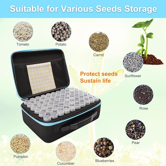 Seed Storage Organizer, Seed Storage Container with 120 Slot, Sturdy Seed Organizer Storage Box with Zipper Bag Label Stickers, 120 Plastic Bottles, Funnel, 2 Tweezers, for Flower Plants Garden