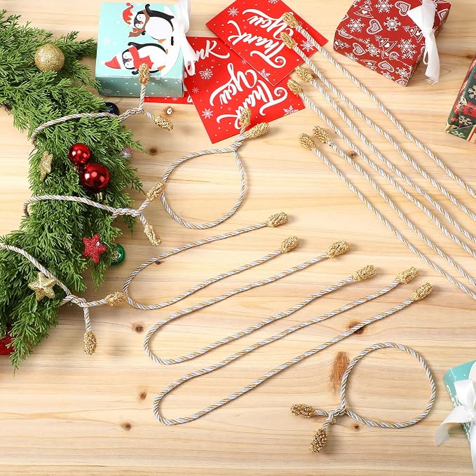 Zhengmy 24 Pcs Christmas Garland Ties Extra Long 30'' 25'' 20'' Gold Silver White Decorative Twist Tie for Banister Reusable Flexible Twist Tie for Garland Stairway Railing Home Xmas Holiday Decor