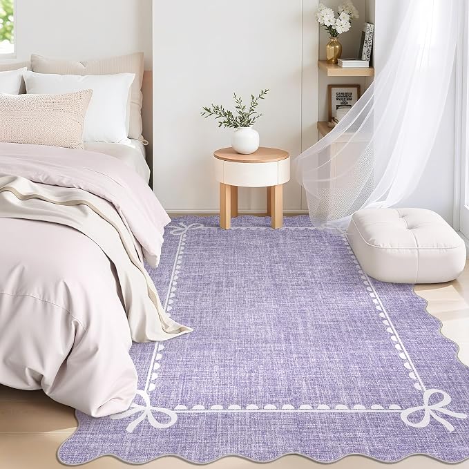 GarveeHome Scalloped Bow Rug 3x5 Washable Purple Rugs for Girls Bedroom | Non Slip Soft Low Pile Indoor Carpet for Living Room Nursery Decor Hallway Kids Room College Dorm Playroom
