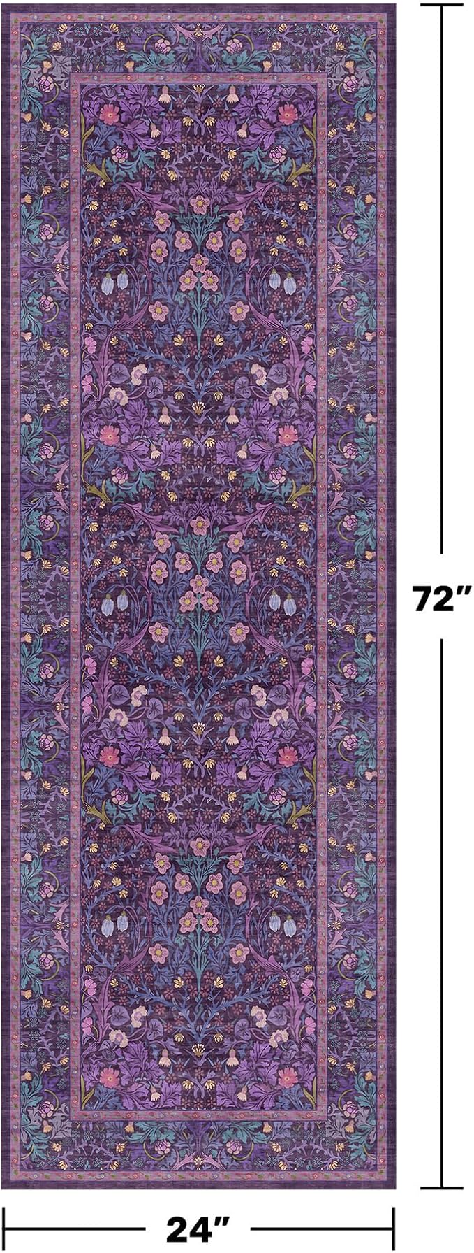 Washable Plum Purple Runner Rug 2x6 - Boho Rug Runner for Bathroom, Kitchen, Indoor Entryway, Low Pile Violet Carpet for Bedroom Bedside, Laundry Room, Hallway Mats for Floor, Stain Resistant