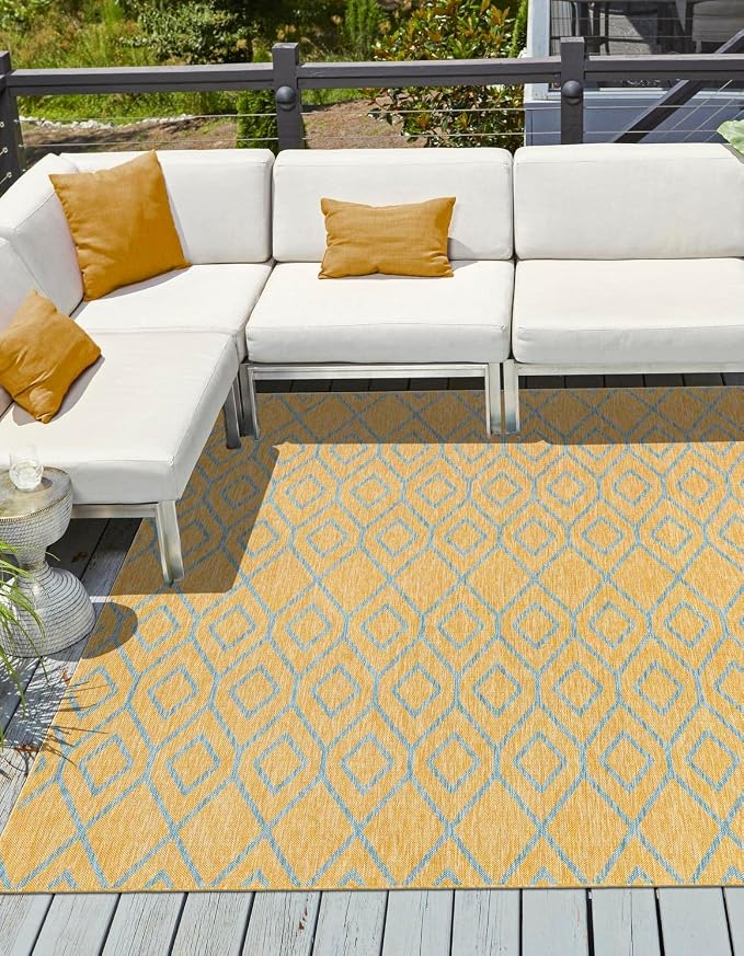 Jill Zarin Outdoor Collection Area Rug - Turks and Caicos (7' 10" Square Yellow and Aqua/Light Blue)