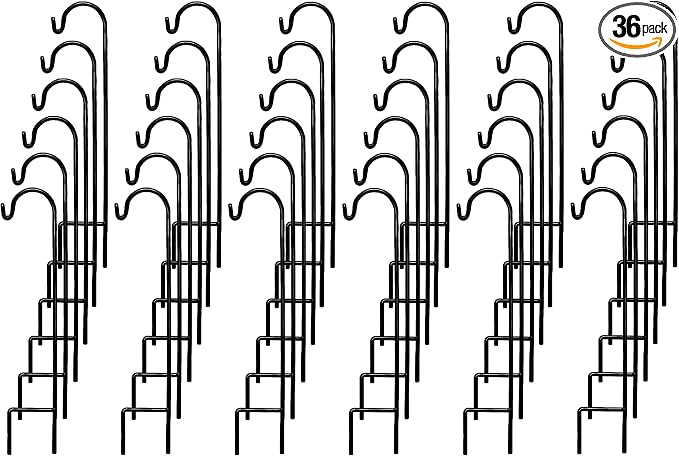 Ashman Shepherd's Hooks 35 Inch (36 Per Pack), Black, Made of Premium Metal for Hanging Solar Lights, Bird Feeders, Mason Jars, Christmas Lights, Lanterns, Garden Stakes and Wedding Décor.