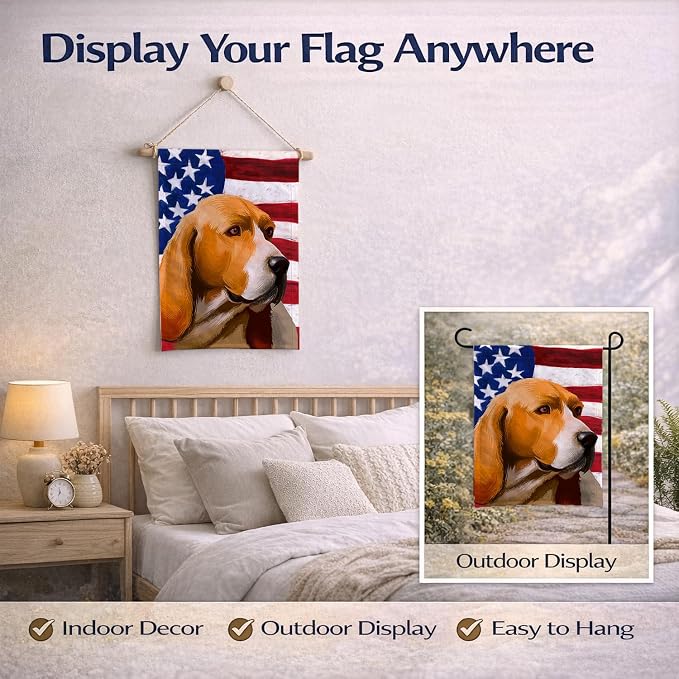 Caroline's Treasures CK6409GF Artois Hound Dog American Flag Garden Flag Mailbox Flag Decorative Yard Flag Banner Outside Patio Artwork Yard Flower Beds, Garden Size, Multicolor