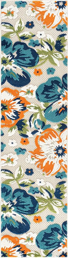 Rugshop Multi Bergamo Floral Indoor/Outdoor Runner Rug Machine Washable for Hallway, Entryway and Kitchen, 2'7" x 12'