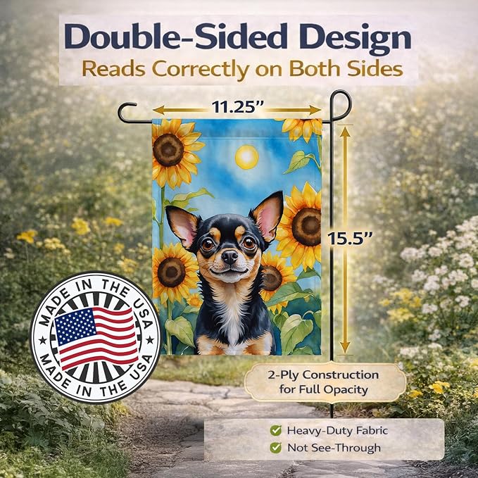 Caroline's Treasures DAC6052GF Chihuahua in Sunflowers Garden Flag Mailbox Flag Decorative Yard Flag Banner Outside Patio Artwork Yard Flower Beds, Garden Size, Multicolor
