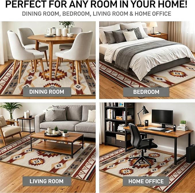 3x5 Western Aztec Area Rug for Bedroom Entryway Hallway Southwestern Boho Rug Machine Washable Non-Slip Carpet for Bathroom Kitchen Bedside Dining Room