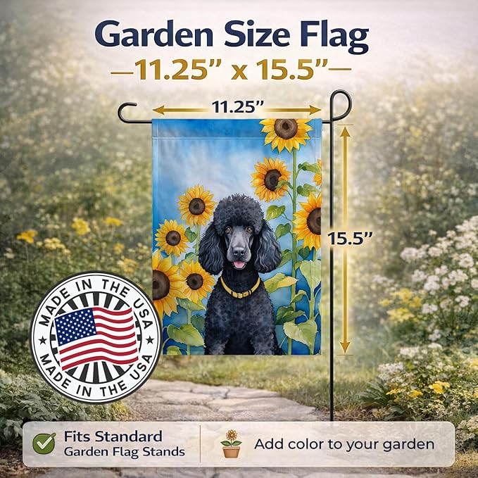 Caroline's Treasures DAC6138GF Black Poodle in Sunflowers Garden Flag Mailbox Flag Decorative Yard Flag Banner Outside Patio Artwork Yard Flower Beds, Garden Size, Multicolor