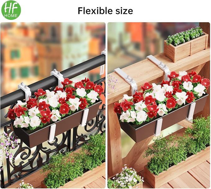 HFHOME Set of 6 Adjustable Window Planter Box Brackets, White Brackets for Window Boxes Planters, Planter Shelving with Adjustable Size The Width of The Bottom of The Planter Box (Patent Registered)