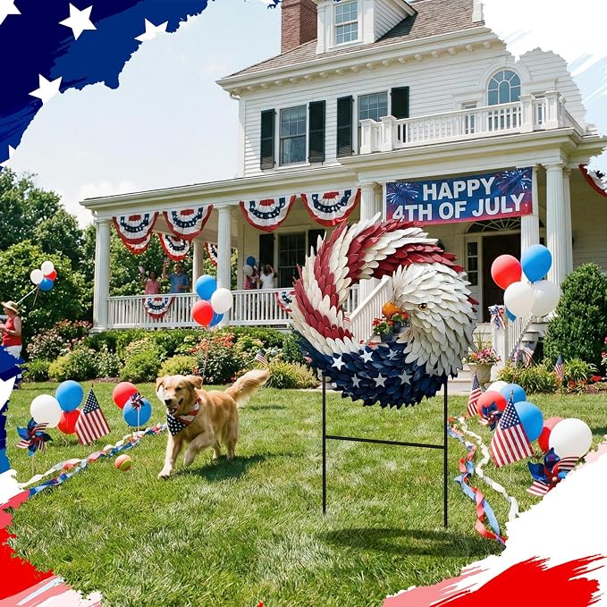 Amyhill 4th of July Decorations for Outdoor, Patriotic Eagle Metal Garden Stake, 250th Anniversary Red White Blue Yard Sign, Independence Day Memorial Day Decor for Lawn, Patio, Walkway, and Outside