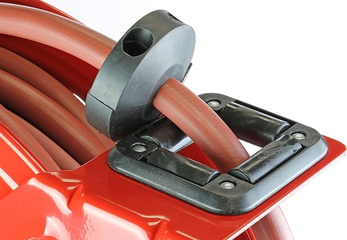 Lincoln 83753 Value Series Air/Water Retractable Hose Reel with 50' x 3/8" Rubber Air Hose, 1/4" NPT, 300 PSI, Slotted Mounting Base, 5-Position Adjustable Outlet Arm, All-Steel Construction, Red