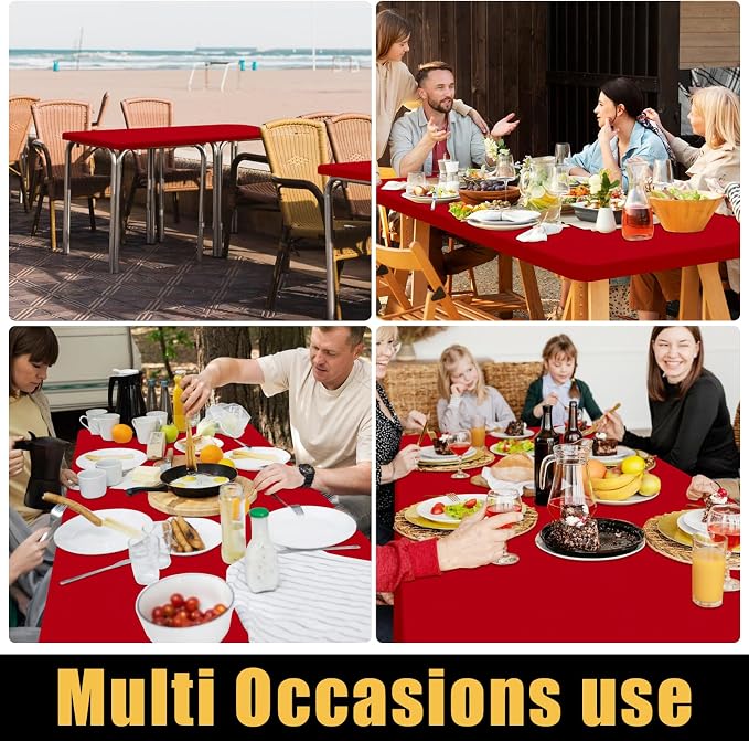 Smiry 6 Pack Rectangle Picnic Table Cloth, Waterproof Elastic Fitted Tablecloths, Washable Polyester Rectangular Patio Table Cover for Camping, Indoor and Outdoor (Red, 30"x72")