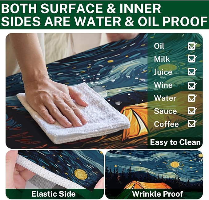 Picnic Table Cover with Bench Covers Elastic Edges, Art Camper Fitted Table Cover, Outdoor Patio Camping Essentials 72 Inch 3PCS, Waterproof Camping Fitted Tablecloth with Drawstring Bag