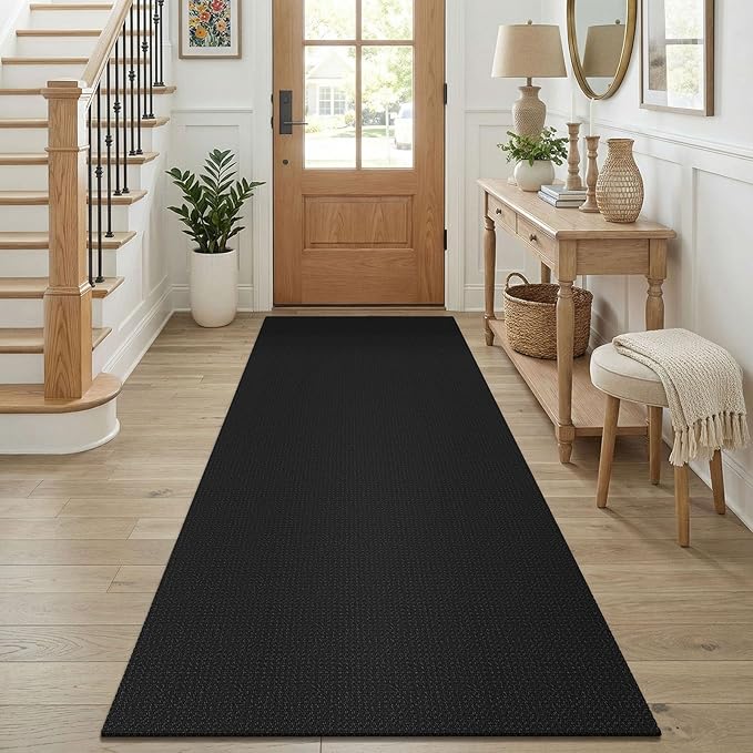 KOZYFLY Runners for Hallways 3x8 ft Washable Kitchen Runner Non Slip Rubber Backed Hall Runners Cotton Entryway Runner Rugs Floor Carpet for Indoor Backdoor Bedroom Kitchen, Black/Dark Grey