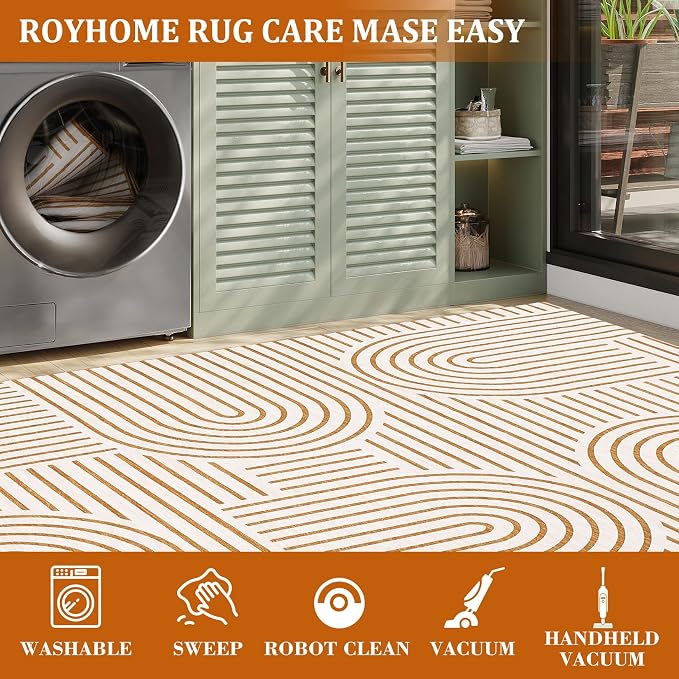 ROYHOME Modern 2x6 Hallway Runner Rug Non Slip Washable Kitchen Rug, Orange | Abstract Bath Mat, Rainbow Geometric Runners Rugs for Bedroom, Soft Long Rugs for Entryway Arch Pattern Bathroom Laundry Dorm