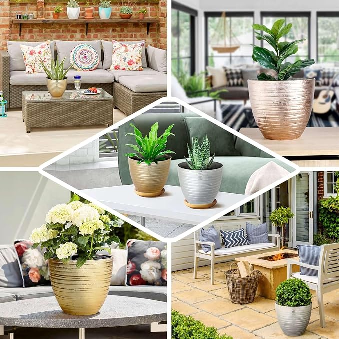 Efavormart 14 inch Large Metallic Gold Round Planter, Statuesque Gilded Flower Pot for Grand Entrances, Luxury Hotels and Glamorous Home Decor