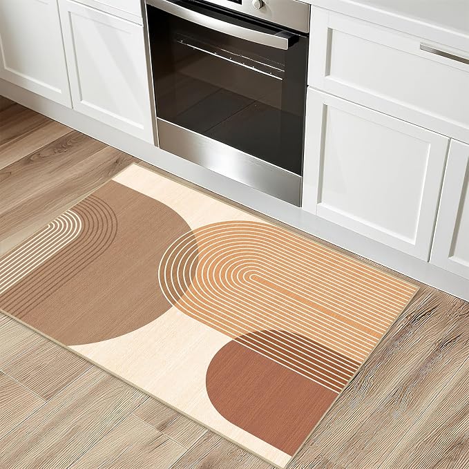 Boho Rug 2x3 for Entryway Bohemian Rugs Machine Washable Modern Geometric Non Slip Printed Low Pile Indoor Door Mat Floor Carpet for Bedroom Bathroom Kitchen Laundry,Orange