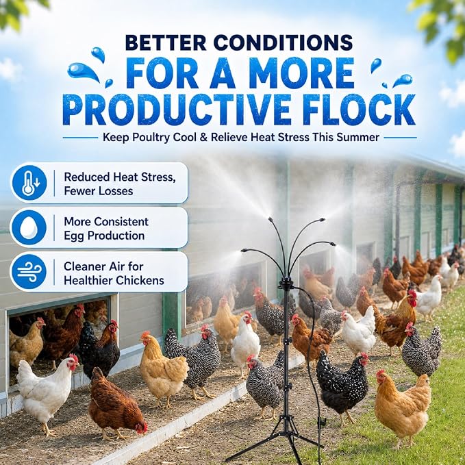 BobbleT Standing Misters for Chicken Coop, 5.3 FT Adjustable Poultry Cooling Misting System, 360° Full Coverage Cooling Portable Water Mister for Outside Patio, Helps Relieve Heat Stress, Reduce Dust