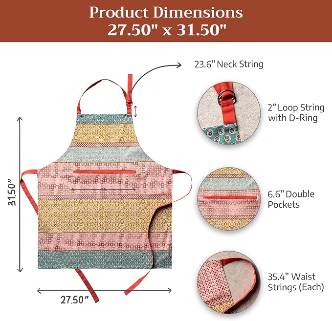 Maison d' Hermine Aprons for women with Pocket 100% Cotton (27.50"x31.50") | Adjustable Neck Strap & long ties Apron Men Chef Wedding Cooking Gardening Server Maid