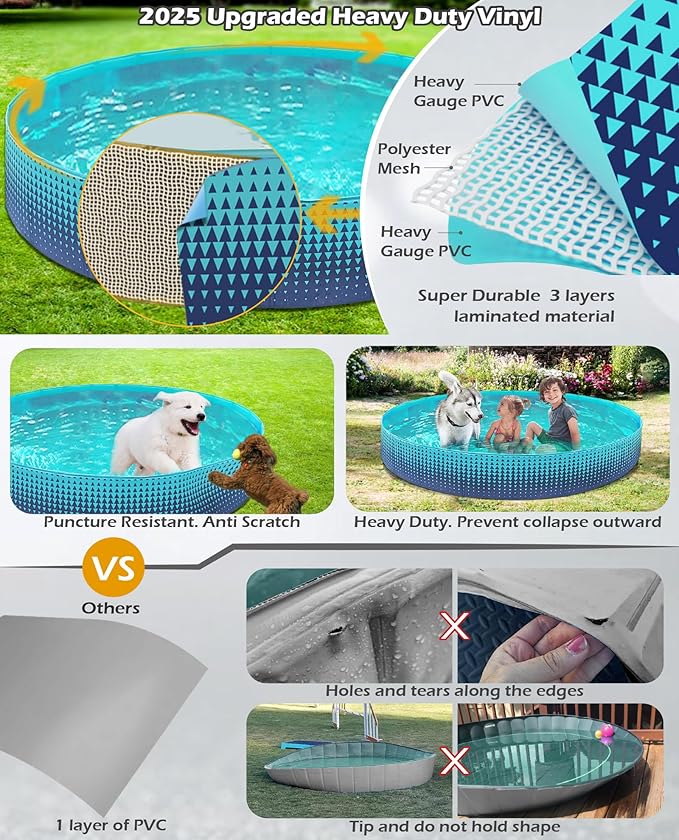 Jasonwell Foldable Dog Kiddie Pool - Hard Plastic Kids Paddling Pool Toddler Baby Swimming Pools for Backyard Collapsible Whelping Box Pet Doggie Cats Wading Pools Bathtub for Puppy Large Dogs 87In,G