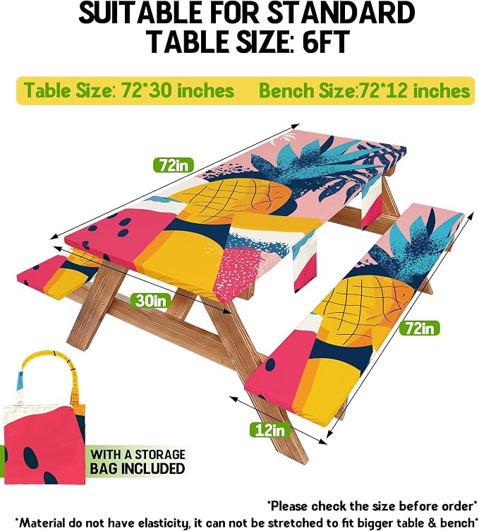 Picnic Table Cover with Bench Covers Waterproof Fitted Table Cloth Tablecover Camper Camp Camping Essentials Outdoor Beach Summer River Water Motorhome Trailer Road Trip Tent Rv Car Travel Activities