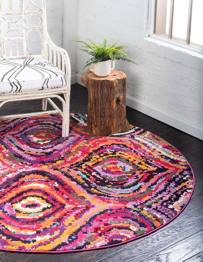 Unique Loom Estrella Collection Colorful, Abstract, Geometric, Gradient, Modern Area Rug (8' 0 x 8' 0 Round, Multi/Pink)