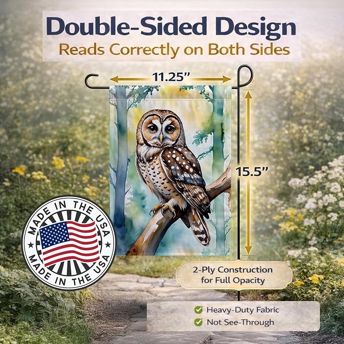 Caroline's Treasures Spotted Owl Garden Flag Mailbox Flag Decorative Yard Flag Banner Outside Patio Artwork Yard Flower Beds, Garden Size, Multicolor