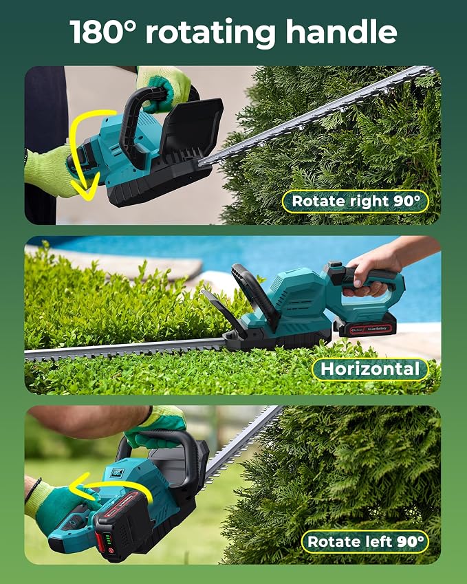 20'' Hedge Trimmers Cordless with Battery, 3000RPM Brushless Electric Bush Clipper with 2pcs 2000mAh Rechargeable Batteries, 180° Rotatable Head, 2/3'' Blade Gap Blue,Gifts for Father’s Day