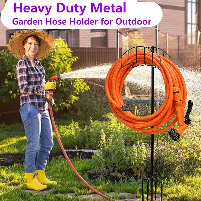 2-Pack Freestanding Garden Hose Holder with Upgraded 5-Prong Base | Water Hose Holders for 150 Feet Hose, Detachable Hose Storage Hanger for Outside Lawn Yard