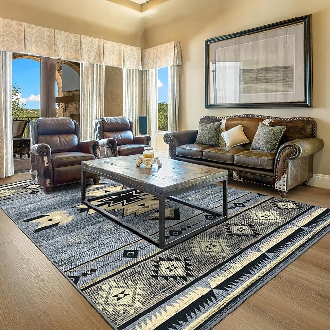 BENRON Western Rugs for Living Room Bedroom 6x9, Non Slip Washable, Grey | Southwest aztec Large Area Rugs for Dining Table Kitchen Home Decor