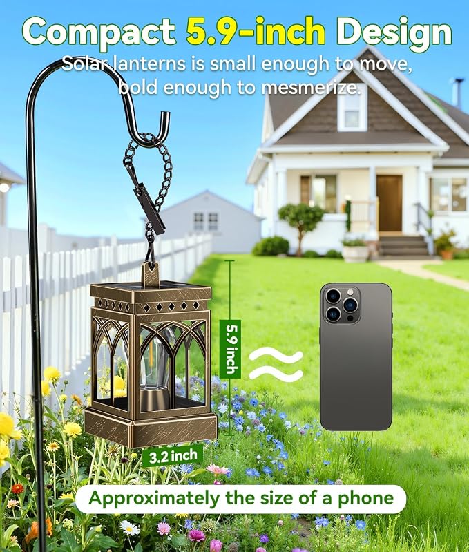 KOOPER 4 Pack Solar Lanterns Outdoor Waterproof, Brighter Hanging Solar Lantern Lights for Outside, Auto ON/Off Lanterns Decorative Outdoor for Garden Table Yard Path Patio Lawn Decor, Gifts (Bronze)