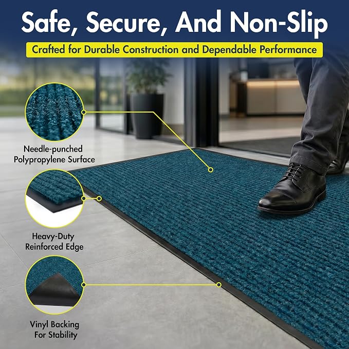 Notrax 109 Industrial Door Mat, 3' x 10' Large Entrance Mat, Heavy Duty Commercial Rugs for Entryway, Welcome Lobbies, Garage, and Mudroom, Made in the USA, Slate Blue, Brush Step 109S0310BU