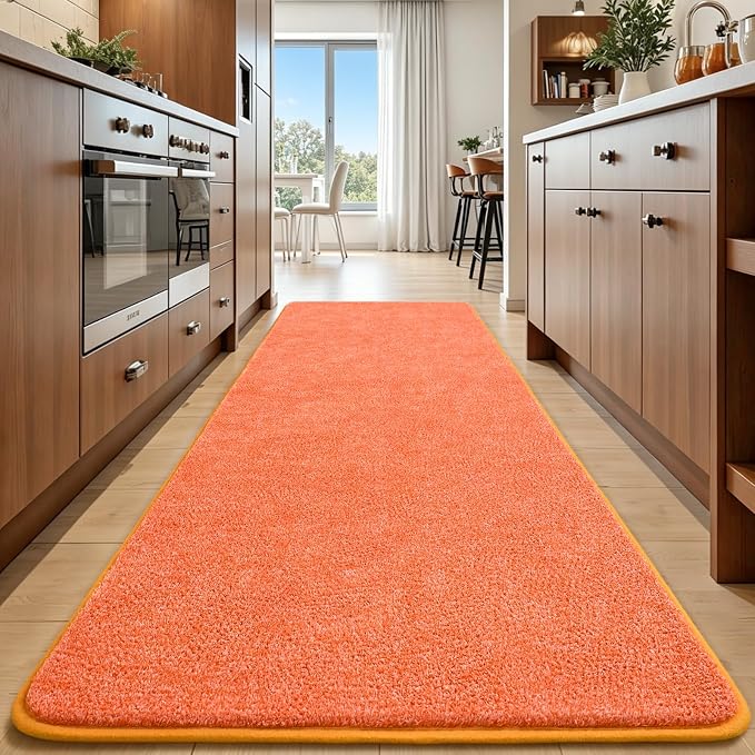 Keeko 2x8 Area Rugs for Living Room,Soft Washable Memory Foam Bedroom Rug | Indoor Throw Rug Low Pile Minimalist Non Slip Carpet for Kids Nursery Classroom Dorm Room Home Decor Orange and White
