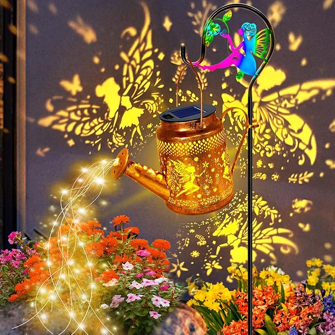 Big Solar Lanterns Outdoor Waterproof, Gifts For Mom Grandma Women Wife Daughter Mother's Day, Fairy Watering Can Garden Decor With Shepherd Hook, Hanging Solar Light Yard Art Outside Patio Path Decor