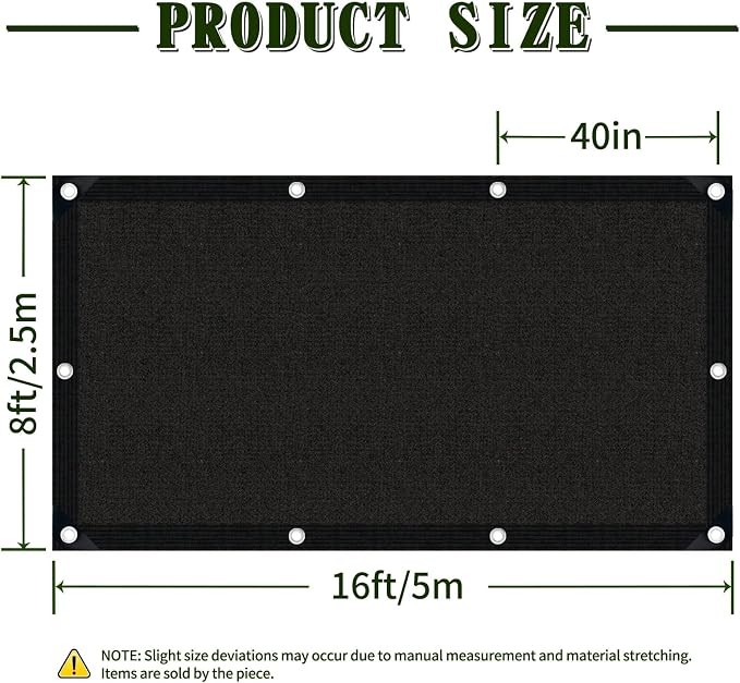40% Shade Cloth for Garden,8×16FT Durable HDPE Mesh with Grommets, Sun Protected Garden Shade Netting for Vegetables Flowers Greenhouse Patio, Yard