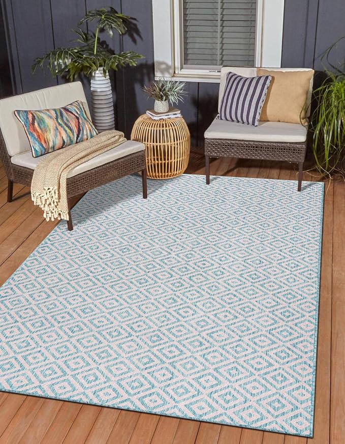 Unique Loom Jill Zarin Jill Zarin Outdoor Collection Area Rug - Costa Rica (7' 10" x 10' Rectangle, Pink and Aqua/Light Blue)
