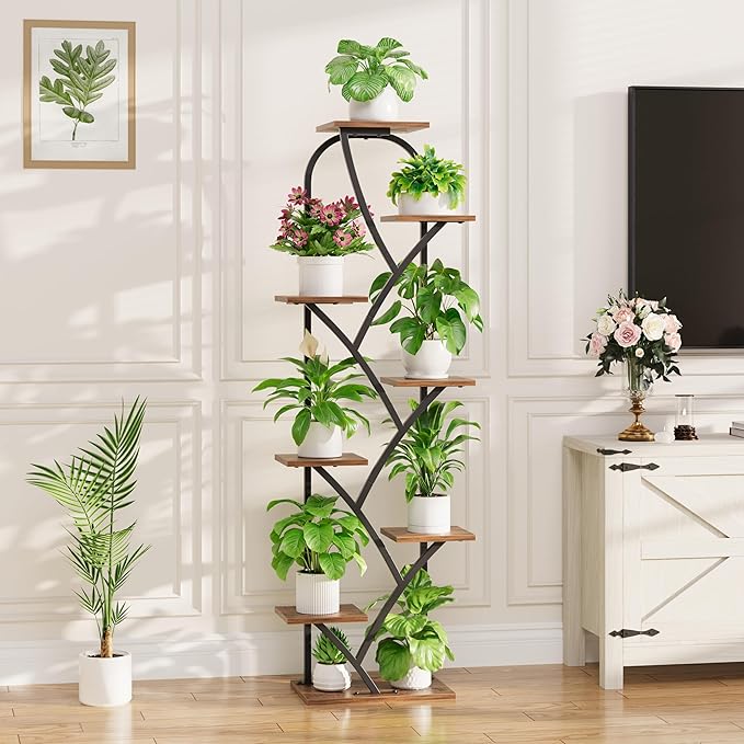 Indoor Plant Stand with Grow Lights, 8 Tiered, 59.5" Tall | Plant Shelf, Flower Holder, Heavy Duty Anti-rust Iron Pipes, Water-resistant & Anti-corrosive Wood, Auto Timer