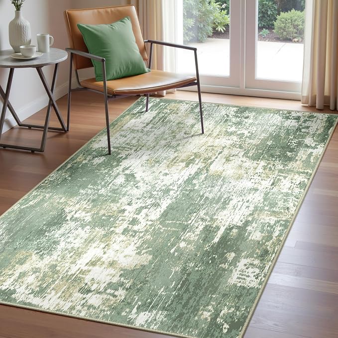 RELEANY Washable 3'x5' Abstract Area Rug for Living Room Light Green | Carpet for Bedroom, Kitchen, Office, Hallway and Entryway, Printed Pattern, Non‑Slip, Soft, Stain‑Resistant, Easy to Clean
