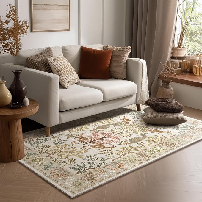 4x6 Washable Area Rugs for Entryway: Small Living Room Rug Stain Resistant Non Slip Low Pile Soft Faux Wool Throw Rugs for Bedroom Kitchen Laundry Room Bathroom Office Dorm Front Door Entry Indoor