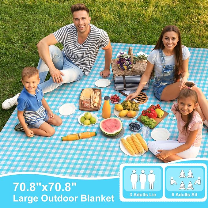 4 Pcs Disposable Outdoor Picnic Blankets 70.9''x70.9'' Portable Pocket Blanket Foldable Waterproof Picnic Mats Sandproof Beach Blanket with Ground Spikes for Beach Travel Hiking Camping