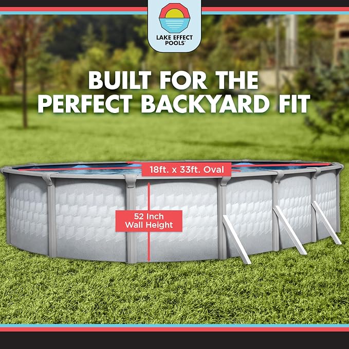 Lake Effect Pools 'Testudo' 18 ft x 33 ft Oval Above Ground Swimming Pool | 52 Inch Resin Protected Steel Sided Walls | Bundle Includes: 25 Gauge Overlap Liner & Widemouth Skimmer