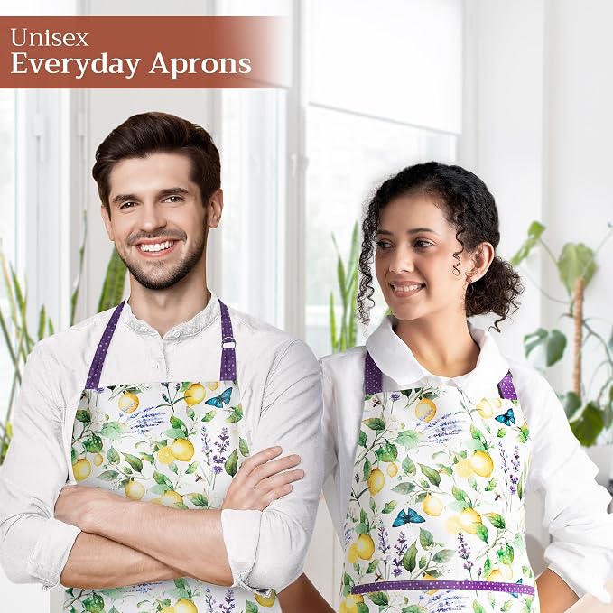 Maison d' Hermine Aprons for women with Pocket 100% Cotton (27.50"x31.50") | Adjustable Neck Strap & long ties Apron Men Chef Wedding Cooking Gardening Server Maid